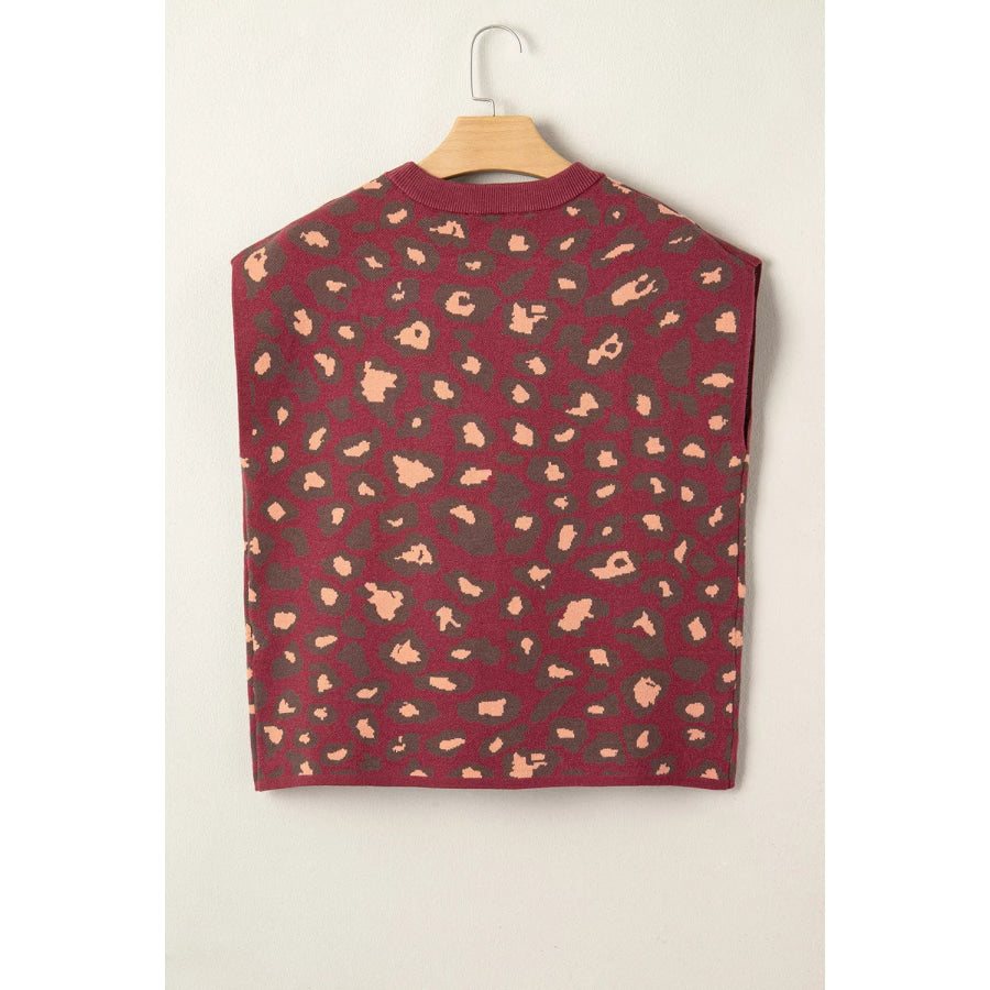 Leopard Print Cap Sleeve Knit Top Apparel and Accessories