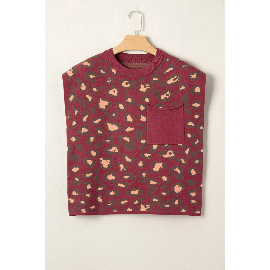 Leopard Print Cap Sleeve Knit Top Apparel and Accessories