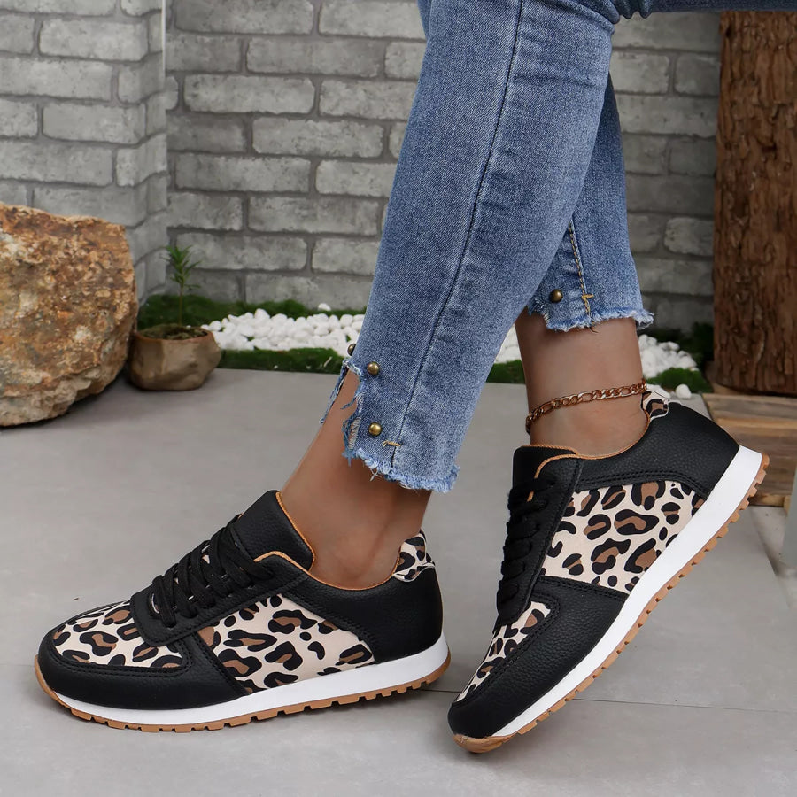 Leopard Print Casual Sneakers Black / 36 Apparel and Accessories