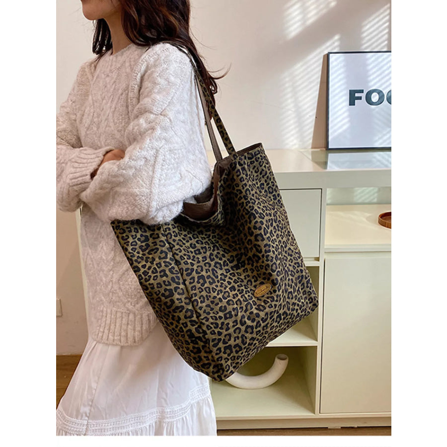 Leopard Print Casual Tote Bag Leopard / One Size Apparel and Accessories
