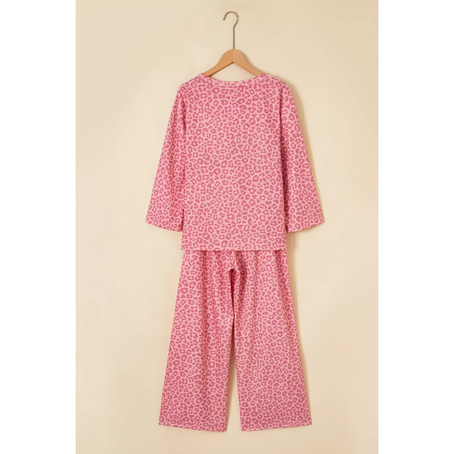 Leopard Print Casual Two-Piece Set with Side Stripes Apparel and Accessories