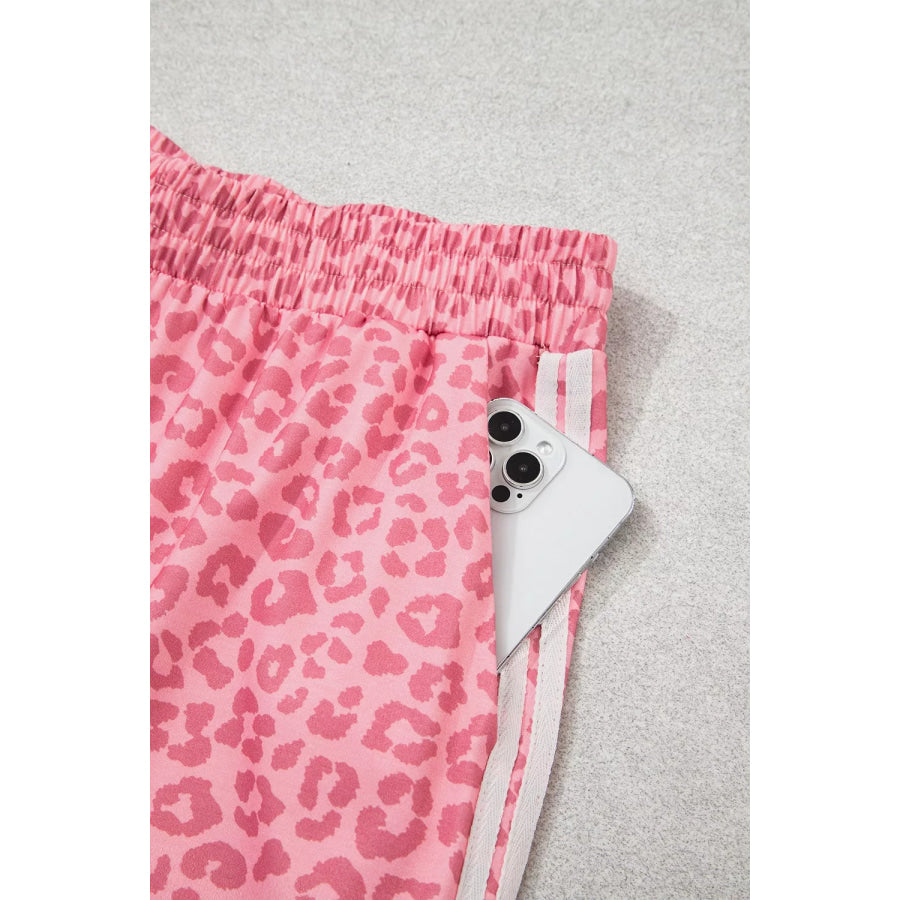 Leopard Print Casual Two-Piece Set with Side Stripes Apparel and Accessories