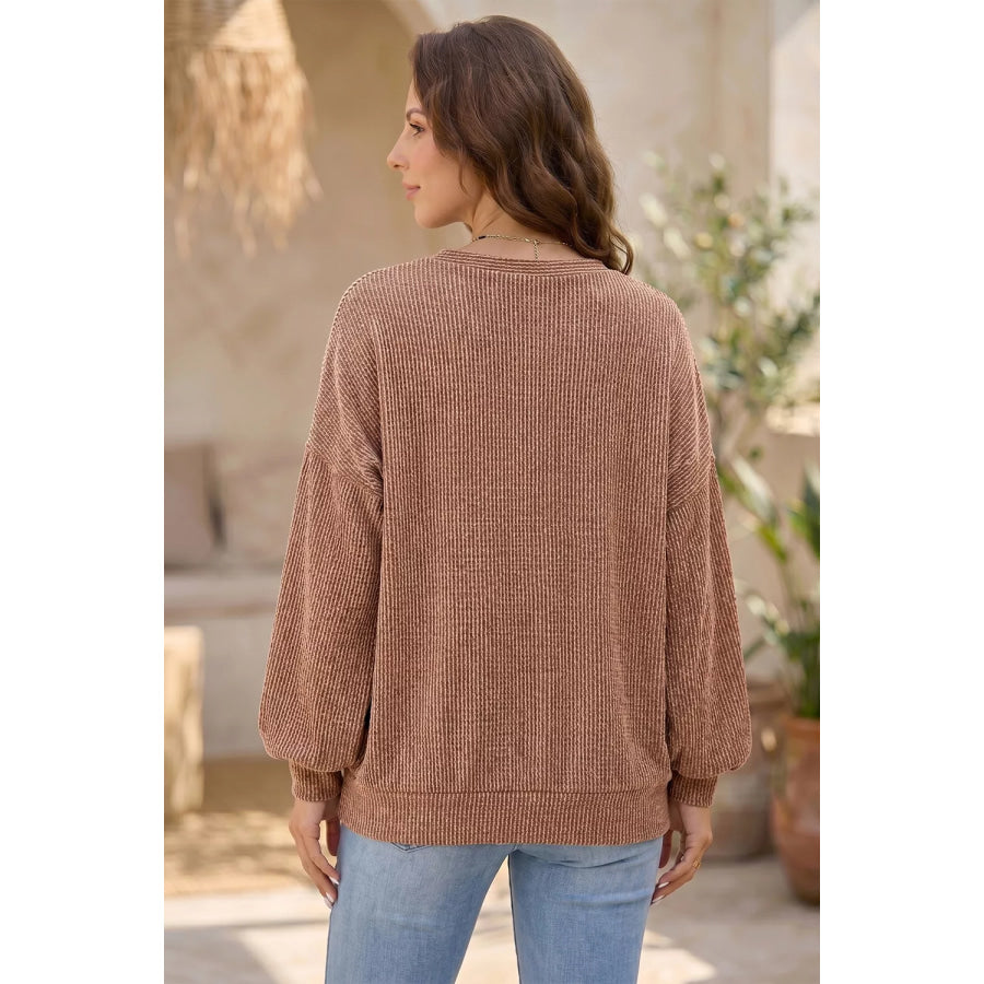 Leopard Print Colorblock Ribbed Knit Blouse Apparel and Accessories