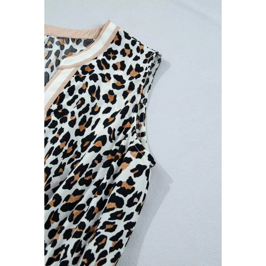 Leopard Print Colorblock Trim Sleeveless Midi Dress Apparel and Accessories