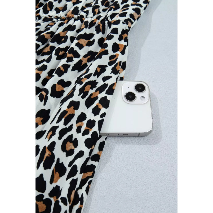 Leopard Print Colorblock Trim Sleeveless Midi Dress Apparel and Accessories