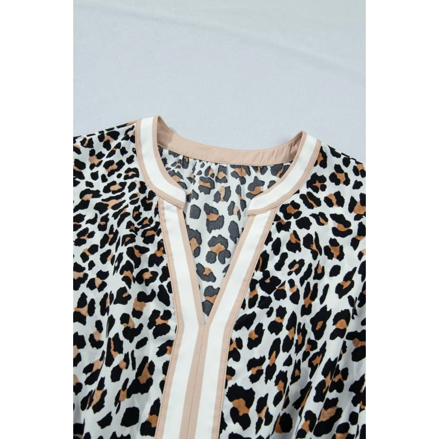 Leopard Print Colorblock Trim Sleeveless Midi Dress Apparel and Accessories