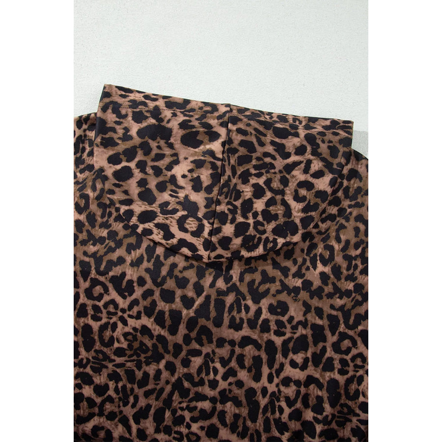 Leopard Print Contrast Striped Detail Long Sleeve Top Pant Set Apparel and Accessories