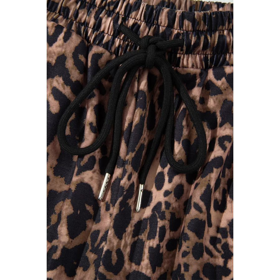Leopard Print Contrast Striped Detail Long Sleeve Top Pant Set Apparel and Accessories