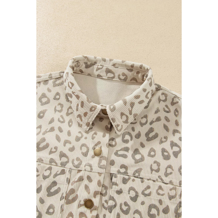 Leopard Print Corduroy Shirt Collar Long Sleeve Regular Fit Jacket Apparel and Accessories