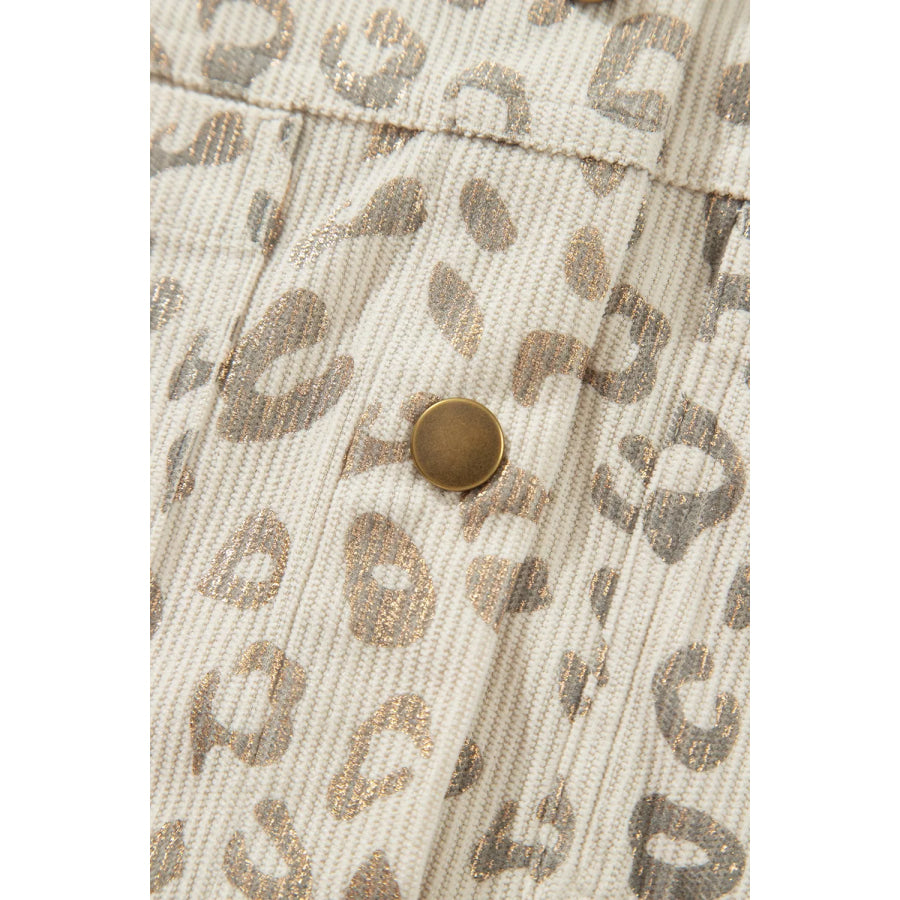 Leopard Print Corduroy Shirt Collar Long Sleeve Regular Fit Jacket Apparel and Accessories