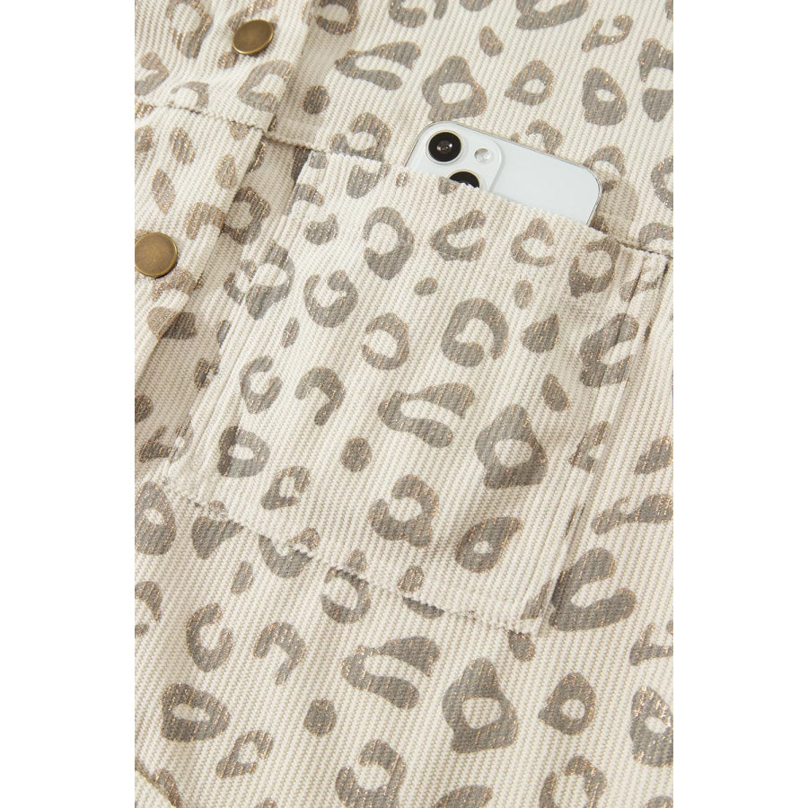 Leopard Print Corduroy Shirt Collar Long Sleeve Regular Fit Jacket Apparel and Accessories