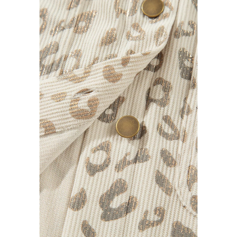 Leopard Print Corduroy Shirt Collar Long Sleeve Regular Fit Jacket Apparel and Accessories