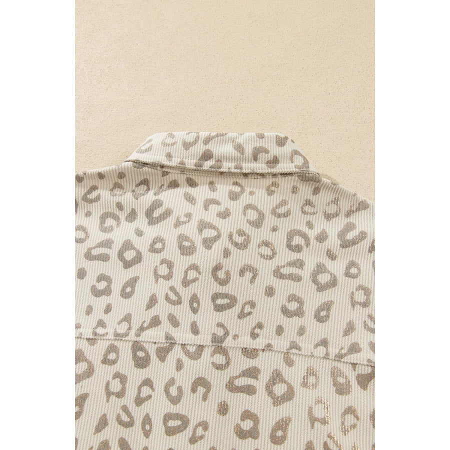 Leopard Print Corduroy Shirt Collar Long Sleeve Regular Fit Jacket Apparel and Accessories