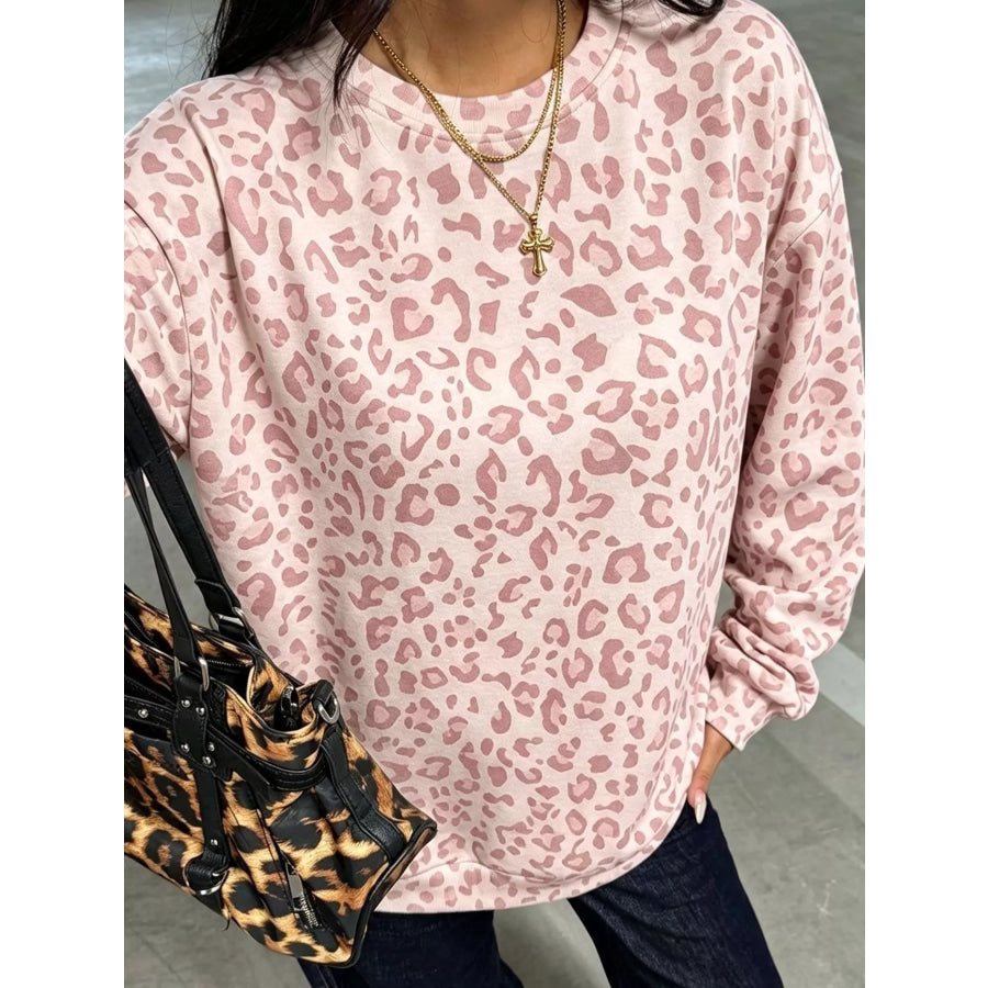 Leopard Print Crew Neck Sweatshirt Apparel and Accessories