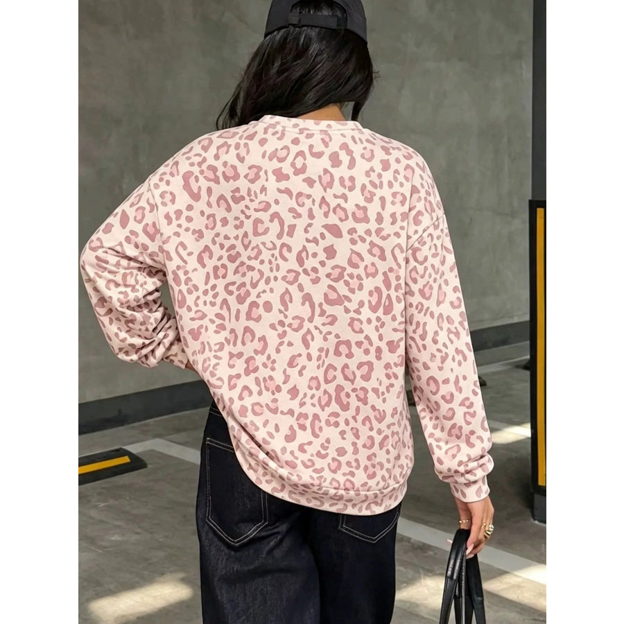 Leopard Print Crew Neck Sweatshirt Apparel and Accessories
