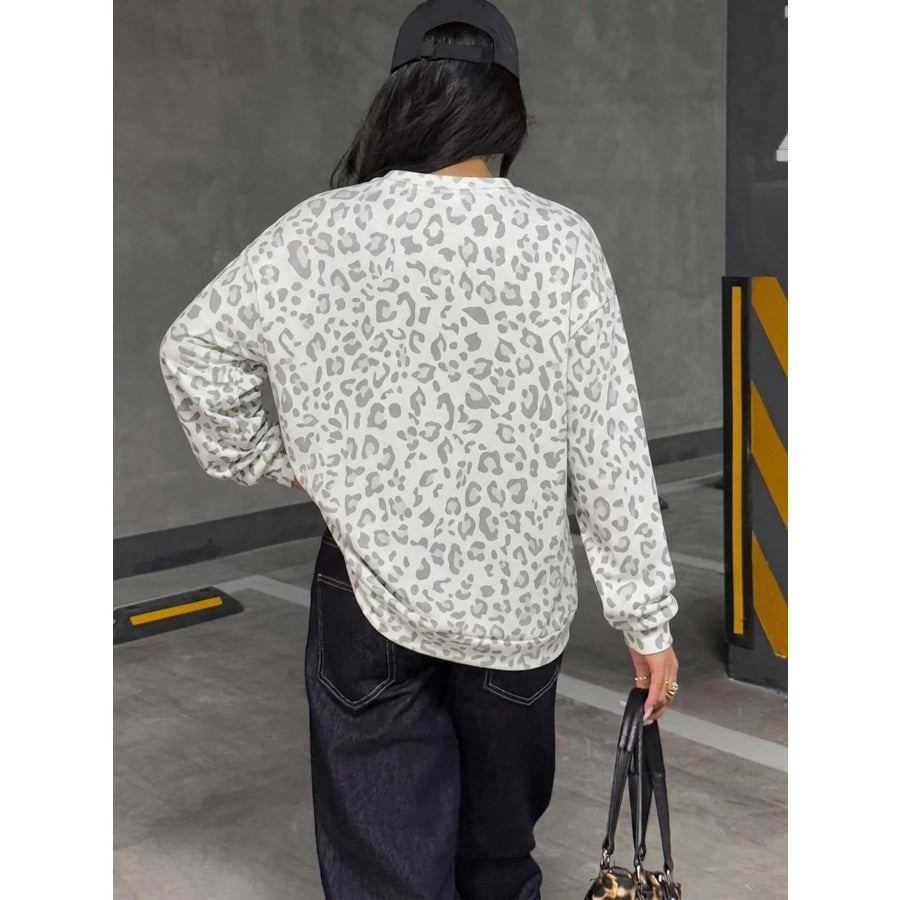 Leopard Print Crew Neck Sweatshirt Apparel and Accessories