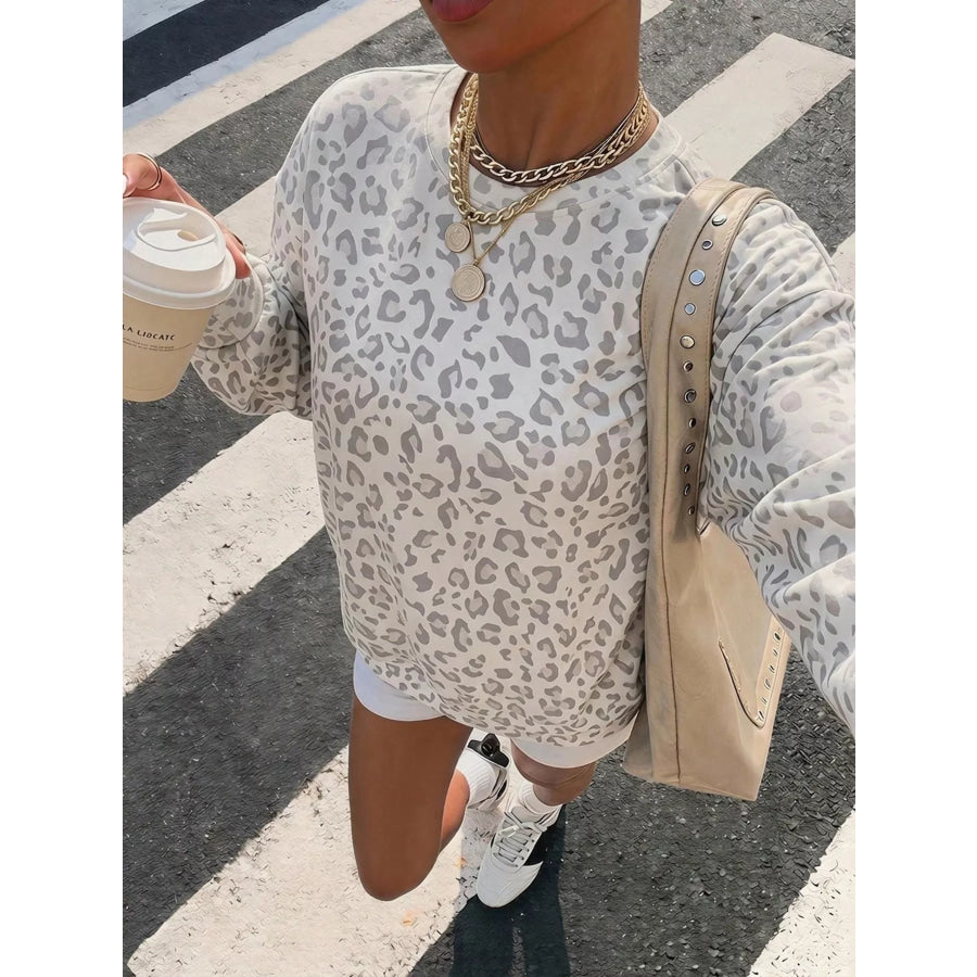 Leopard Print Crew Neck Sweatshirt Apparel and Accessories
