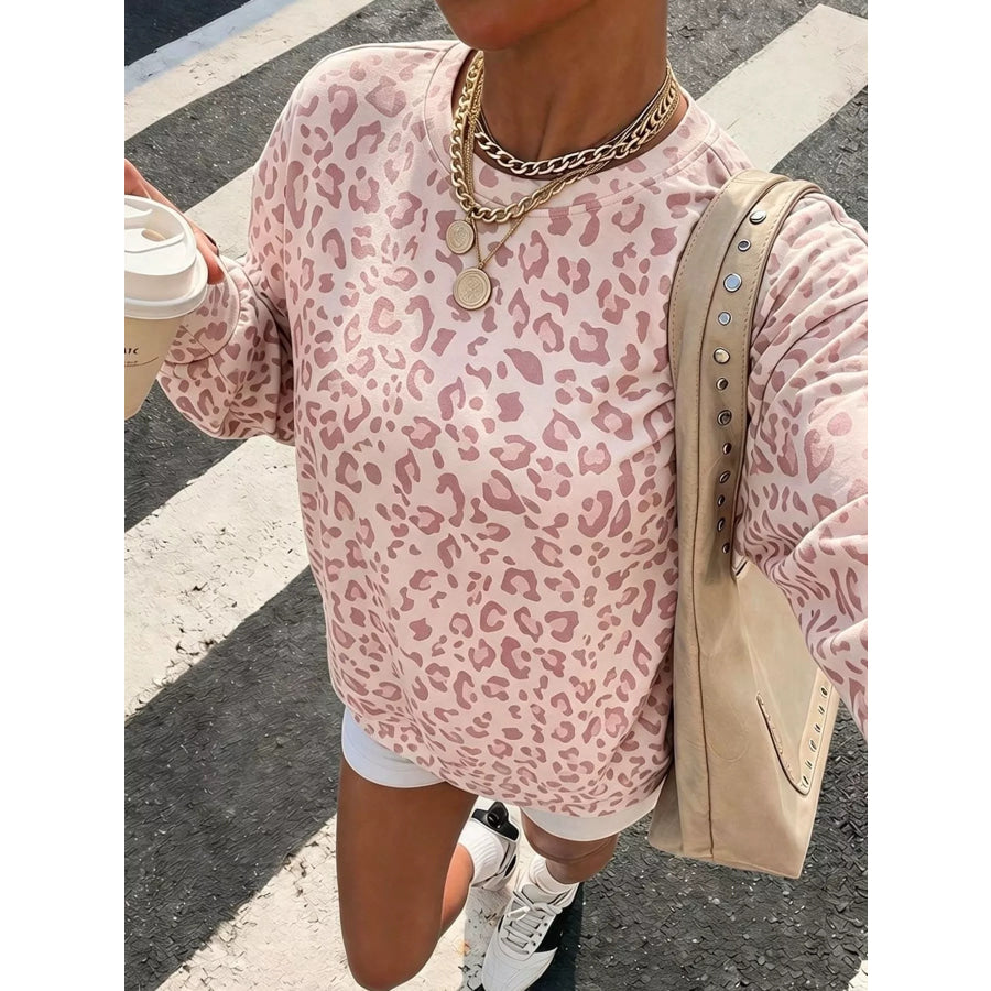 Leopard Print Crew Neck Sweatshirt Apparel and Accessories