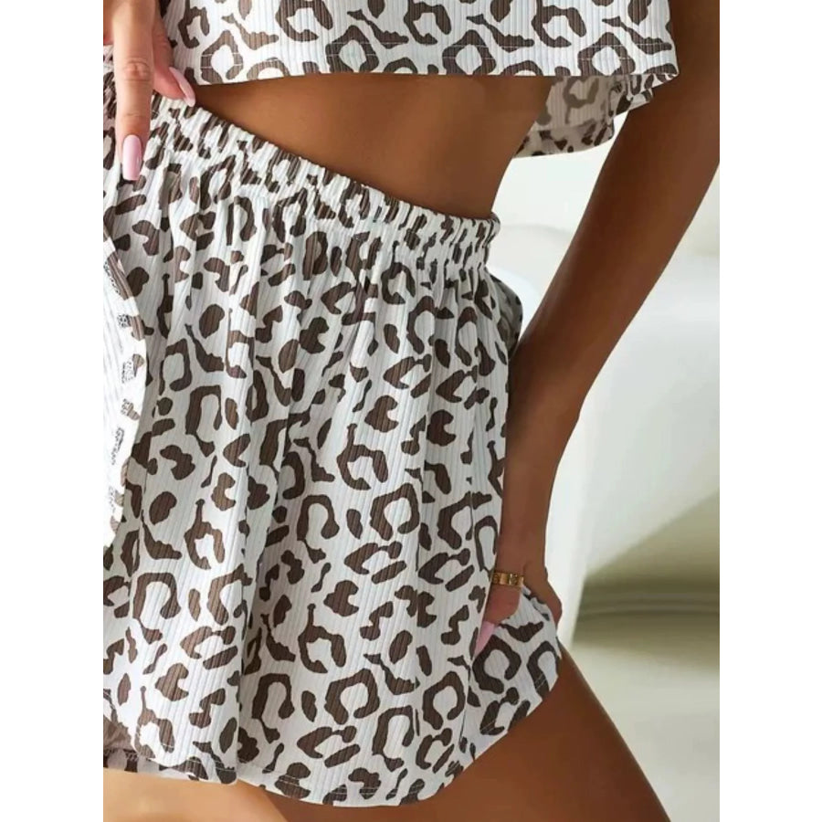 Leopard Print Crop Top and High-Waisted Shorts Set Apparel Accessories