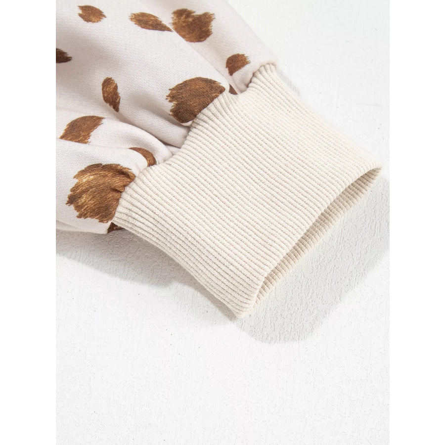 Leopard Print Dropped Shoulder Round Neck Casual Sweatshirt Apparel and Accessories