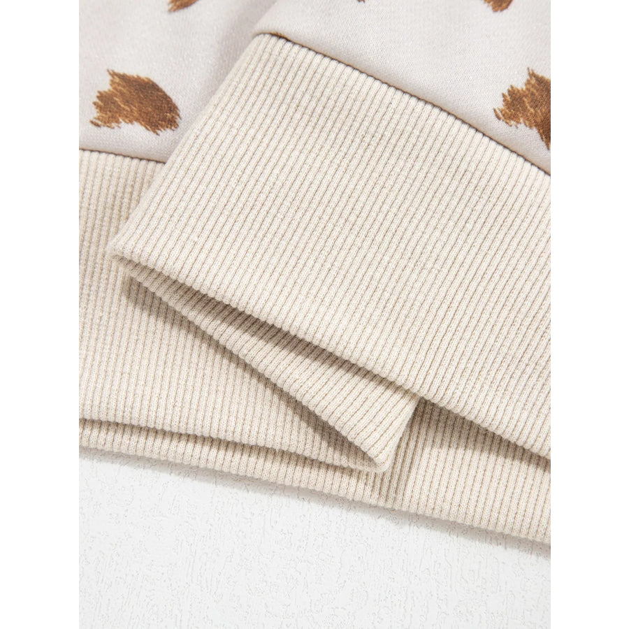 Leopard Print Dropped Shoulder Round Neck Casual Sweatshirt Apparel and Accessories