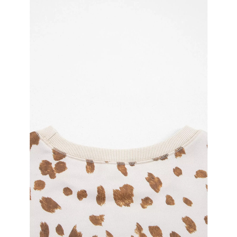 Leopard Print Dropped Shoulder Round Neck Casual Sweatshirt Apparel and Accessories
