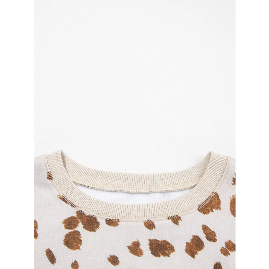 Leopard Print Dropped Shoulder Round Neck Casual Sweatshirt Apparel and Accessories