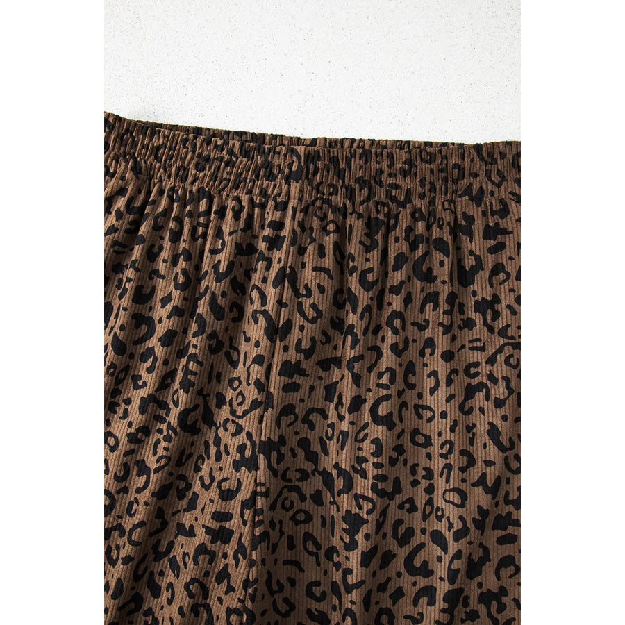Leopard Print Elastic High Waist Loose Corduroy Pants Apparel and Accessories