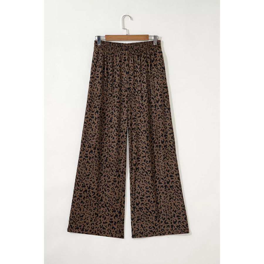 Leopard Print Elastic High Waist Loose Corduroy Pants Apparel and Accessories