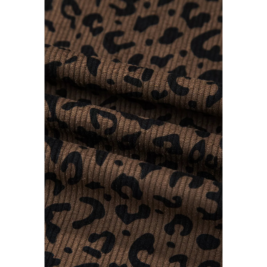 Leopard Print Elastic High Waist Loose Corduroy Pants Apparel and Accessories
