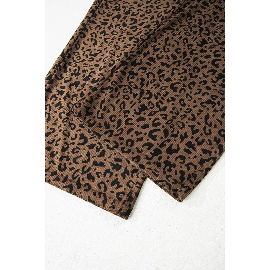 Leopard Print Elastic High Waist Loose Corduroy Pants Apparel and Accessories