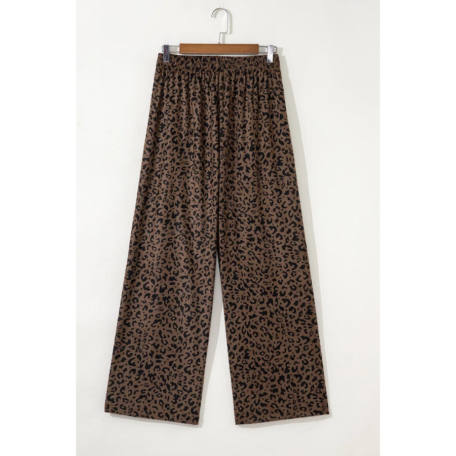 Leopard Print Elastic High Waist Loose Corduroy Pants Apparel and Accessories