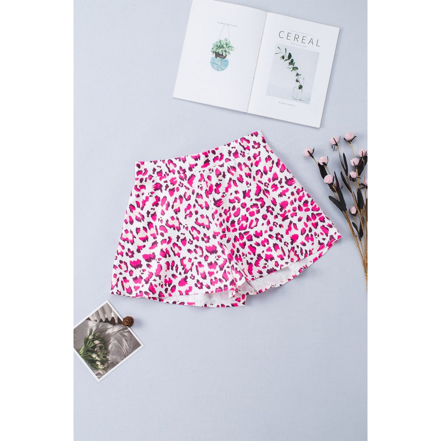 Leopard Print Elastic Waist Shorts