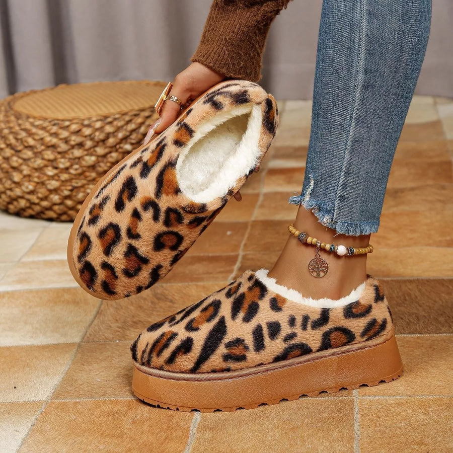 Leopard Print Faux Fur Lined Platform Boots Apparel and Accessories
