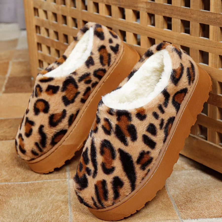Leopard Print Faux Fur Lined Platform Boots Apparel and Accessories