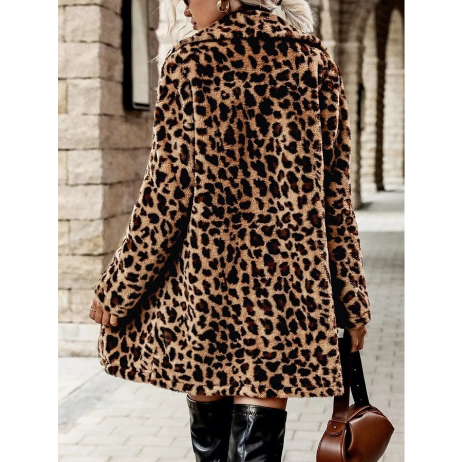 Leopard Print Faux Fur Longline Coat Apparel and Accessories
