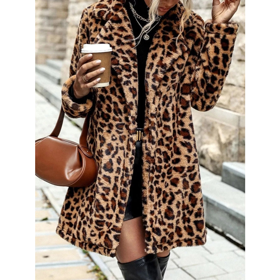 Leopard Print Faux Fur Longline Coat Gold / S Apparel and Accessories