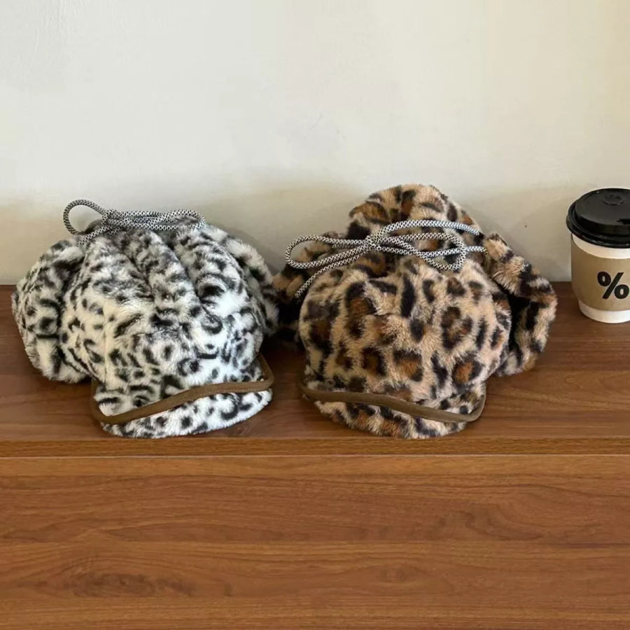 Leopard Print Faux Fur Trapper Hat Apparel and Accessories