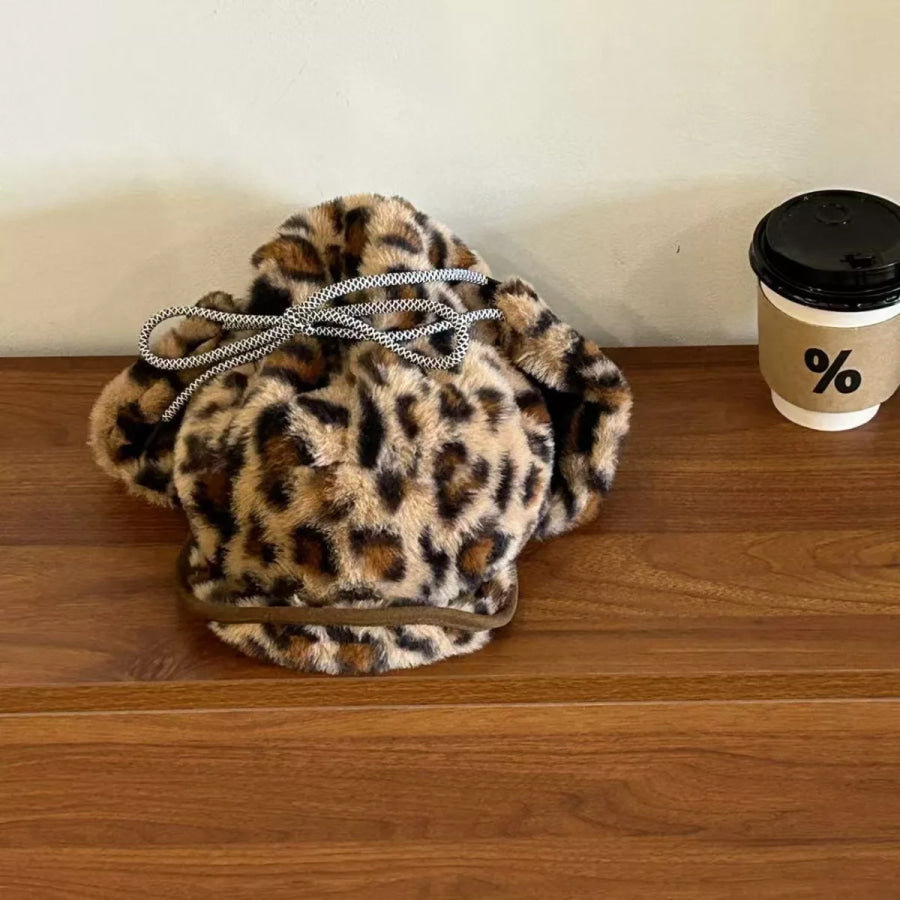 Leopard Print Faux Fur Trapper Hat Khaki / One Size Apparel and Accessories