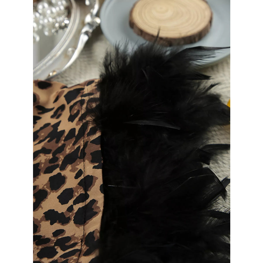 Leopard Print Feather-Trimmed Lounge Nightgown Robe Apparel and Accessories