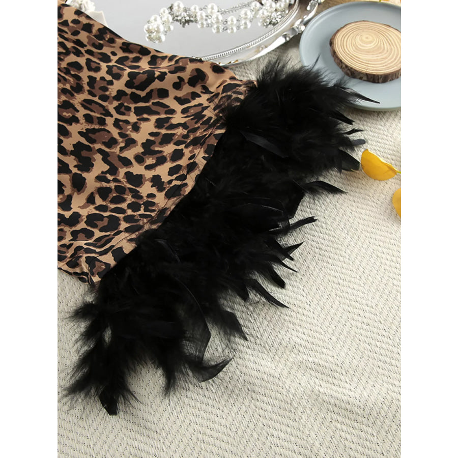 Leopard Print Feather-Trimmed Lounge Nightgown Robe Apparel and Accessories