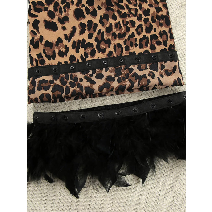 Leopard Print Feather-Trimmed Lounge Nightgown Robe Apparel and Accessories