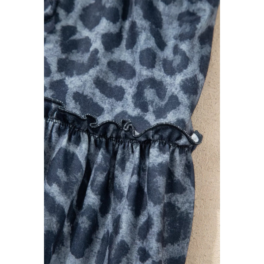 Leopard Print Frilled Detail Drawstring Wide Leg Pants Apparel and Accessories