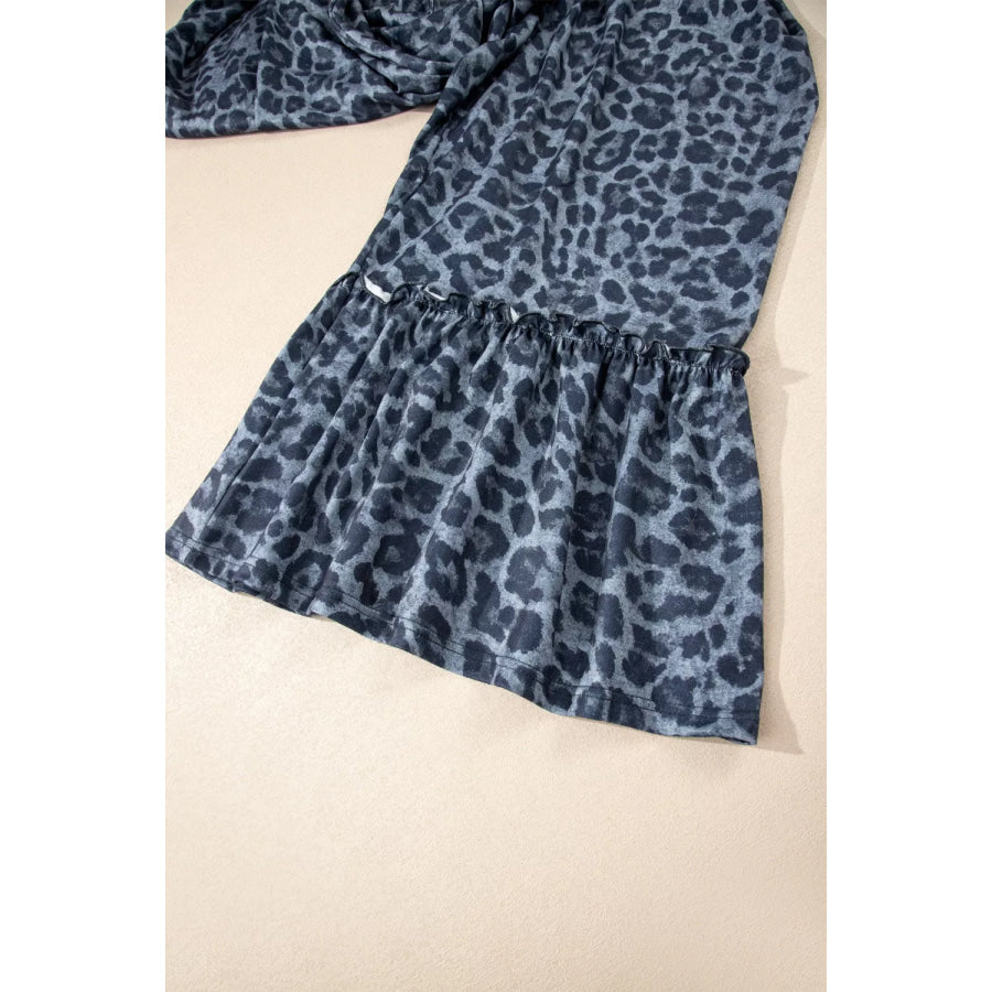 Leopard Print Frilled Detail Drawstring Wide Leg Pants Apparel and Accessories
