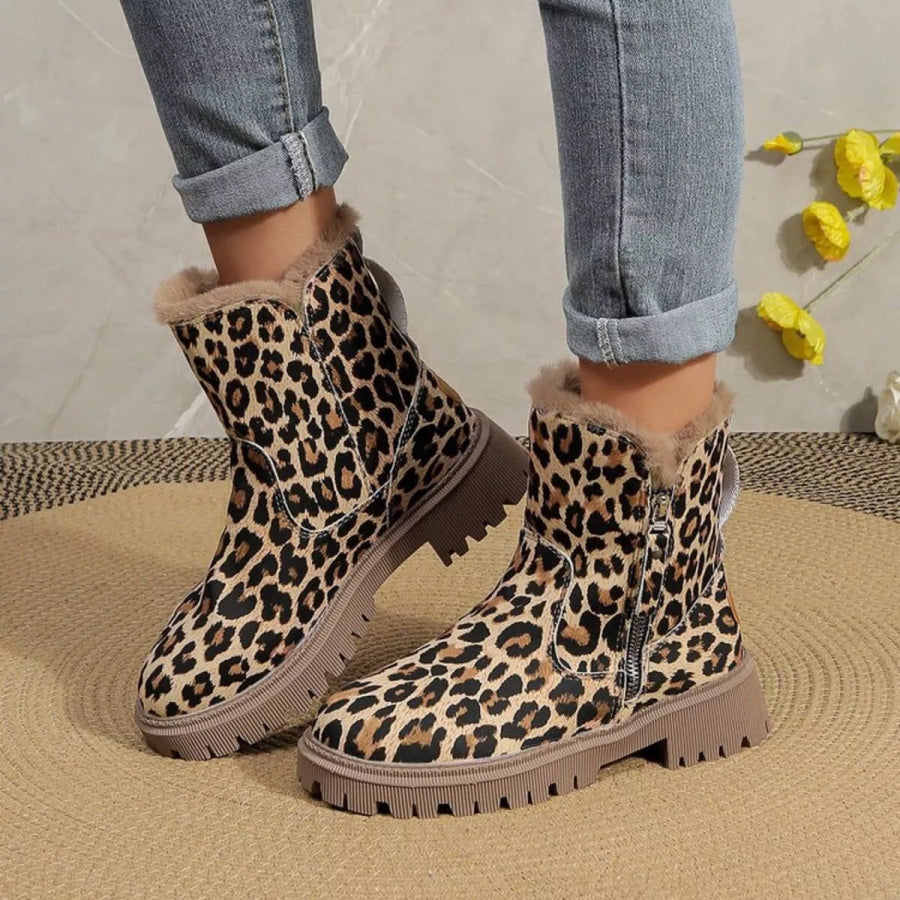 Leopard Print Fur Lined Ankle Boots / 35 Apparel and Accessories