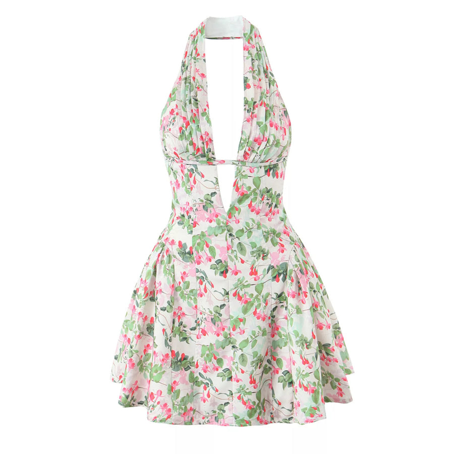 Leopard Print Halter Neck Mini Dress Floral / S Apparel and Accessories