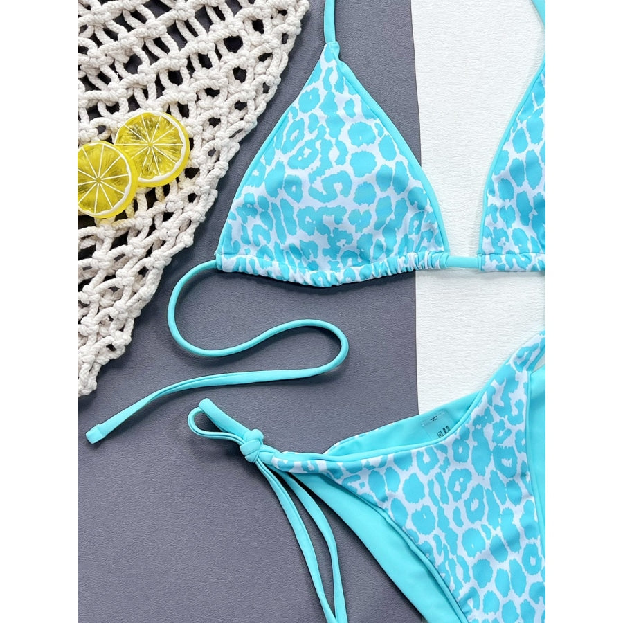 Leopard Print Halter Neck Tie Side Bikini Set