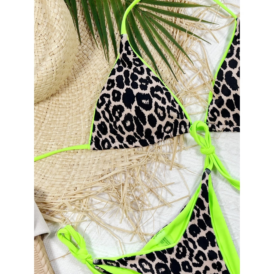 Leopard Print Halter Neck Tie Side Bikini Set