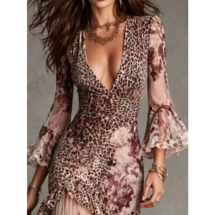 Leopard Print High-Low Ruffle Hem Maxi Dress Apparel and Accessories