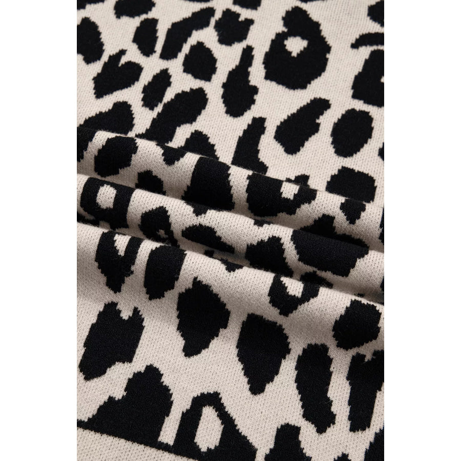 Leopard Print High Neck Short Sleeve Sweater Apparel and Accessories